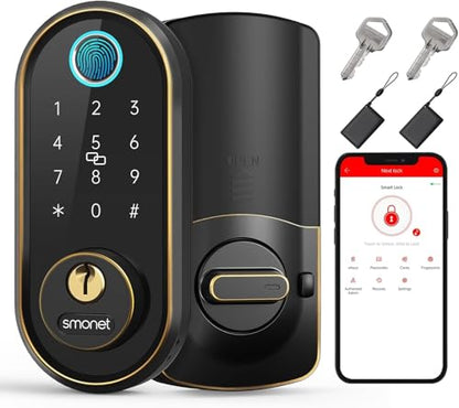 SMONET Smart Deadbolt Fingerprint Lock - Bluetooth Keyless Entry Door Lock