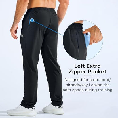 BROKIG Mens Workout Sweatpant Zip Pocket Jogging Track Pant(Black,XL)