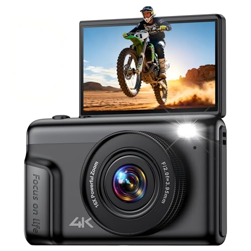 4K Digital Camera for Photography Vlogging: 16X Zoom Compact Camera for Viedo - Gifts for Beginners Teenagers Boys Girls Adults - Portable Vintage Cameras with 180° Flip Screen