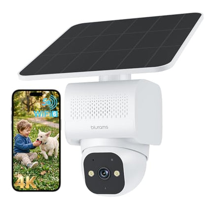 blurams 4K Ultra Security Cameras Wireless Outdoor with 5W Solar Powered | 12000mAh Battery, AOV 24/7 Recording, On-Device AI/Tracking, Perimeter Alarm, 2.4/5GHz WiFi 6, Works with Alexa