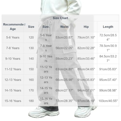 Boys Cargo Pants Elastic Waist Wide Leg Casual Pants with Pockets Gray