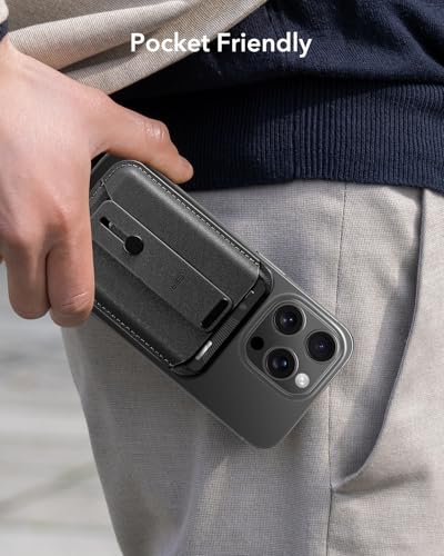 ESR for MagSafe Wallet, 5-Card Holder, Secure-Grip Finger Loop, Magnetic Wallet for iPhone 18Pro/Pro Max, 17e/17/16/15/14/13/12 Series & Google Pixel 10, Vegan Leather, Black