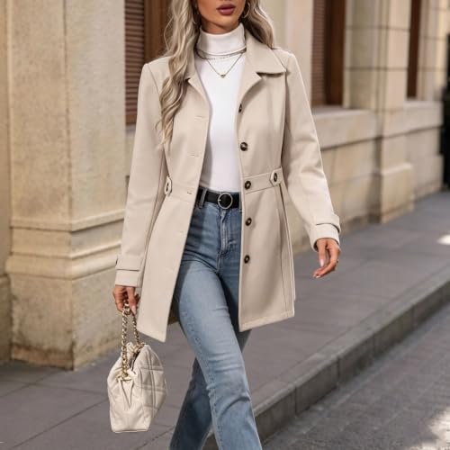 Women's Winter Pea Coat Single Breasted Dressy Trench Coats with Pockets