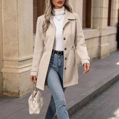 Women's Winter Pea Coat Single Breasted Dressy Trench Coats with Pockets