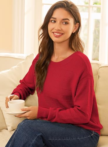 EVALESS Bow Sweaters for Women Pullover Knit Tops Fall Outfits Red S | Back Bow Detail Round Neck Sweater, Cute Long Sleeve Tops, Fall Fashion 2026 Teacher Outfits, Holiday Dressy Casual Wear