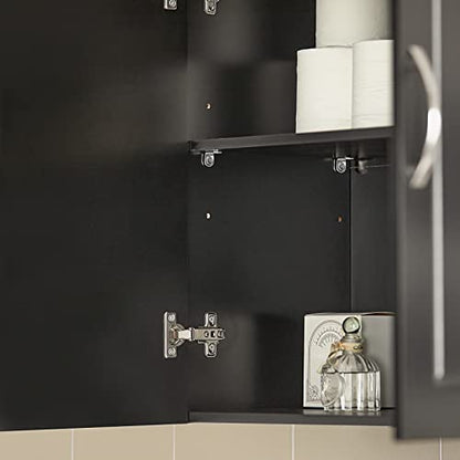 SoBuy Bathroom Wall Cabinet with Adjustable Shelf, 60x30x60 cm | Ultra-Slim Medicine Cabinet with Double Doors and Adjustable Shelf for Bathroom, Kitchen or Laundry, Black, FRG231-SCH
