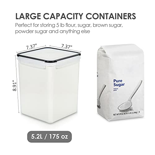 Vtopmart Large Pantry Food Storage Containers, 4 Pcs 5.2L/176oz, Black