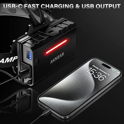 AKNEAR Rechargeable LED Headlamp 12 Mode 65H Runtime Super Bright Head Lamp