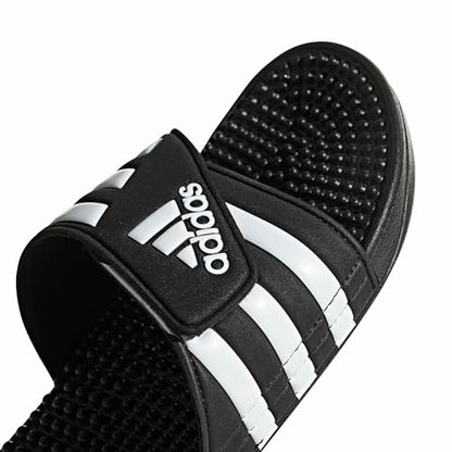 adidas Unisex-Adult Adissage, Core Black/White/Core Black, 8/9 | Massage Slides, Cloudfoam Footbed, EVA Massage Nubs, Adjustable Hook-and-Loop Closure, For Post-Workout Recovery