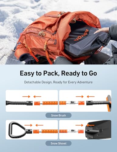 AstroAI 2" 1 Snow Brush Kit, 46" Ice Scraper &43" snow shovel for Car | 360° Pivoting Snow Brush, Extendable Snow Shovel with Foam Grip for Car, Trucks, SUVs, Vehicles（Orange）