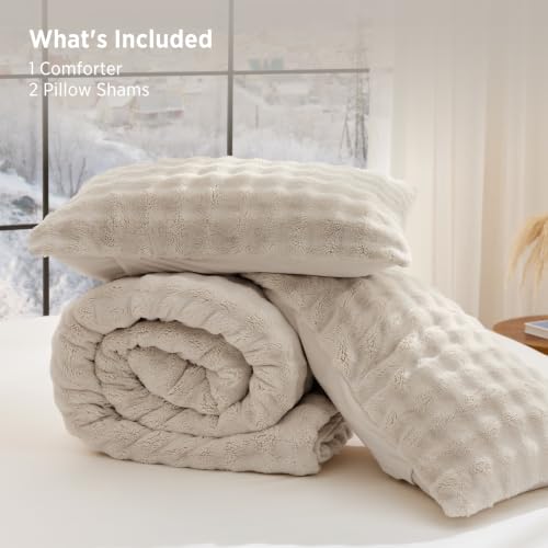 Bedsure CloudBubble Queen Comforter Set - Soft Fluffy Bedding Beige 3 Pcs