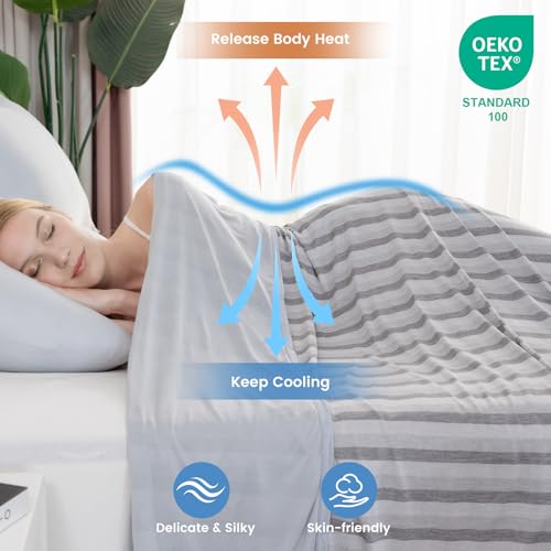 VIPBED Cooling Blanket for Hot Sleepers Queen Size, Q-Max > 0.5 Cold Blanket for Couch Bed Sofa, Lightweight Breathable Striped Cooling Sheet for All Seasons- Grey, 90" x 90"