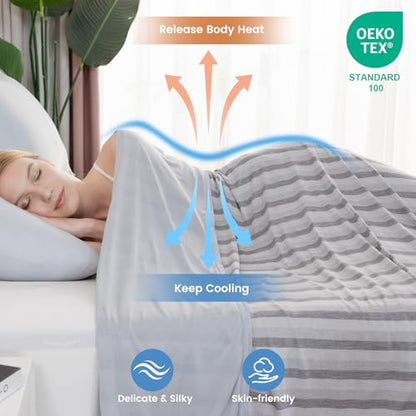 VIPBED Cooling Blanket for Hot Sleepers Queen Size, Q-Max > 0.5 Cold Blanket for Couch Bed Sofa, Lightweight Breathable Striped Cooling Sheet for All Seasons- Grey, 90" x 90"