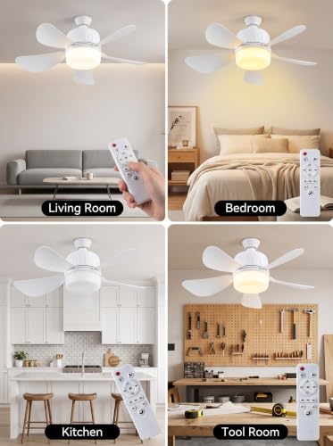 17.71 inch Socket Fan Light Ceiling Fan with Lights, Remote Control, LED Light Bulb E26 Base, Plug Screw in Ceiling Fan in Light Socket for Bedroom, Kitchen, Living Room, Balcony(white)