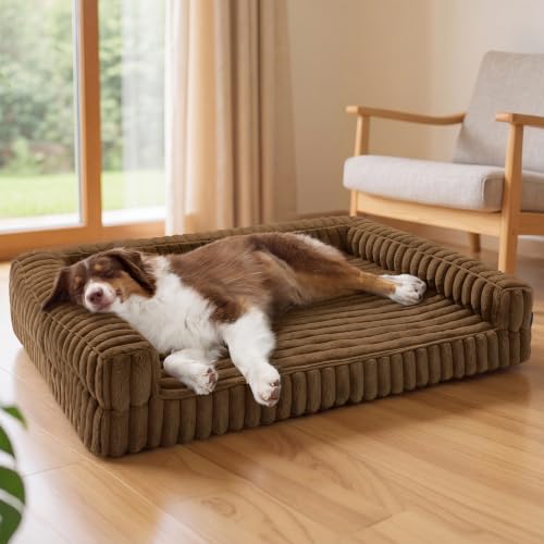 Bedsure ComfyFleece™ Orthopedic Dog Bed Large with Memory Foam, Brown 35"