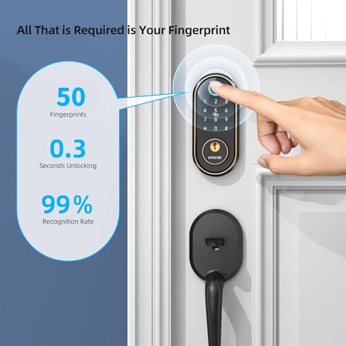 SMONET Smart Deadbolt Fingerprint Lock - Bluetooth Keyless Entry Door Lock