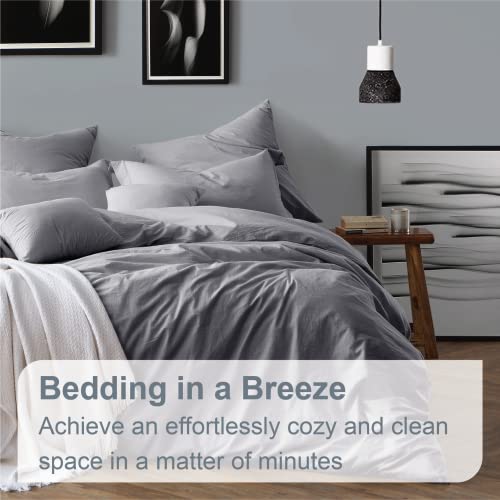 Swift Home King/Cal King 100% Cotton Chambray Duvet Cover Set, Yarn Dyed, Prewashed & Pre-Wrinkled – Ash Grey, King/Cal King (106” x 92”) – Comforter Not Included