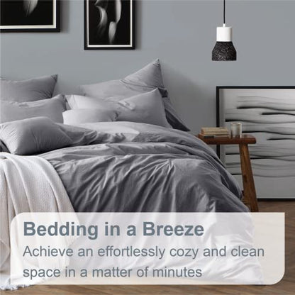 Swift Home King/Cal King 100% Cotton Chambray Duvet Cover Set, Yarn Dyed, Prewashed & Pre-Wrinkled – Ash Grey, King/Cal King (106” x 92”) – Comforter Not Included
