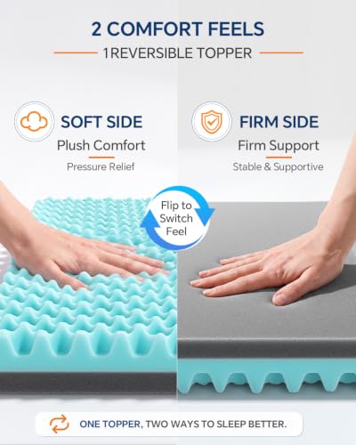BEDELITE 3 Inch Egg Crate Memory Foam Mattress Topper Queen Size | Soft High Density Mattress Foam Pad for Pressure Relief, Bed Topper with Removable & Machine Washable Bamboo Viscose Cover
