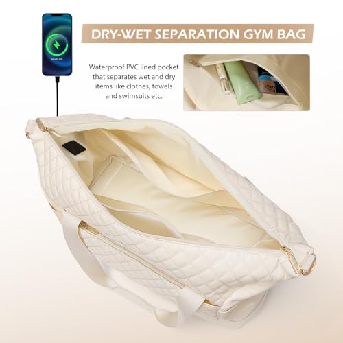 MDODO Travel Duffel Bag, Weekender Duffle Bag for Women, 3pcs, Apricot | Wet Pocket, Shoes Compartment, Carry on Overnight Bag, 43L,for travel gym sport labor delivery nurse business trip