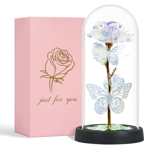 Olrla Artificial Rose Flower in PC Dome Present for Women Mom Wife Daughter