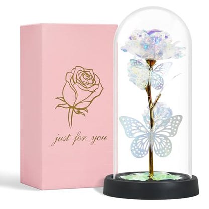 Olrla Artificial Rose Flower in PC Dome Present for Women Mom Wife Daughter
