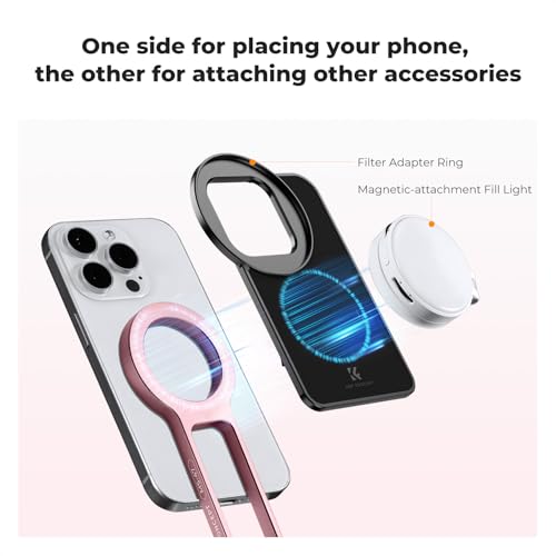 K&F CONCEPT Magnetic Phone Tripod Stande, 23N Strong Magnetic Mini Tripod Aluminium Alloy Pocket Selfie Stick, Mag Safe Phone Holder Compatible with iPhone 17 16 15 14 13 12 Series(Pink)