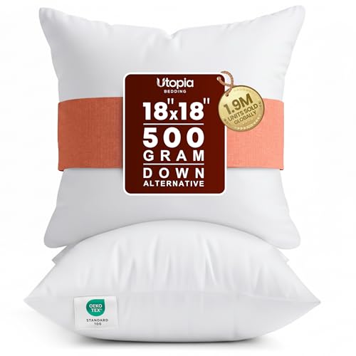 Utopia Bedding Throw Pillows Insert (Pack of 2, White) - 18 x 18 Inches Bed and Couch Pillows - Indoor Decorative Pillow