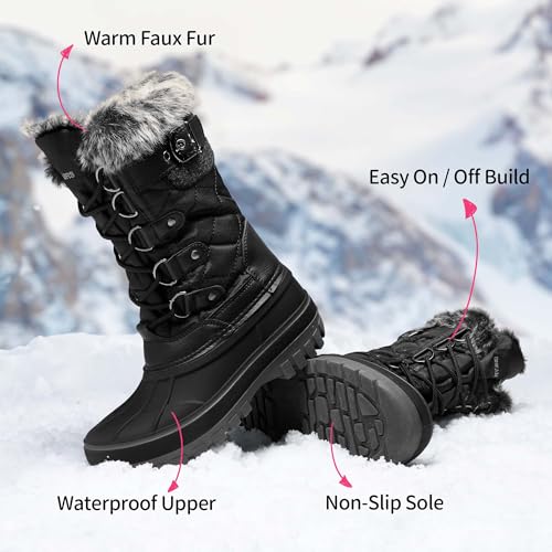 DREAM PAIRS Kids Waterproof Winter Snow Boots,Black,1 Little Kid