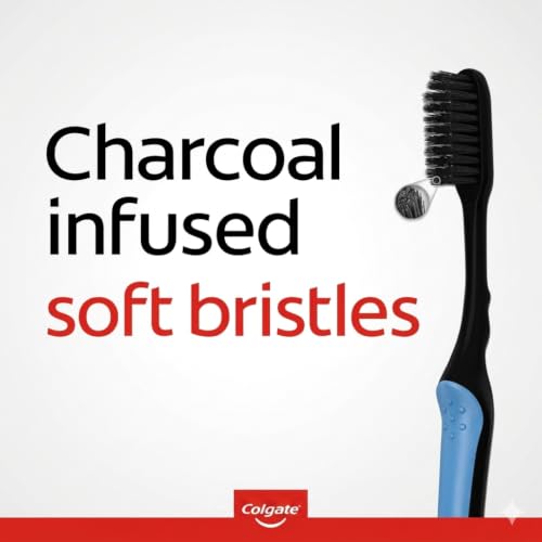 Colgate Slimsoft Charcoal Floss -Tip Toothbrush, Soft, 4 Count