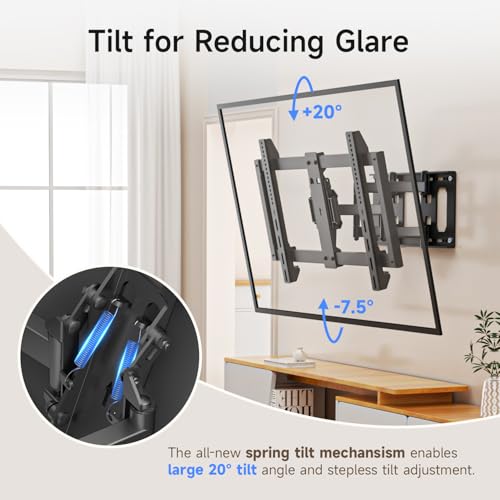 Suptek Ultra Slim Full Motion TV Wall Mount for 37-82 inch TVs, 1.3" Thin Low Profile Bracket, Dual Swivel Articulating Tilt, 6 Arms, Max VESA 600x400mm, Supports Up to 132lbs, Fits 16” Studs, MAUS01A