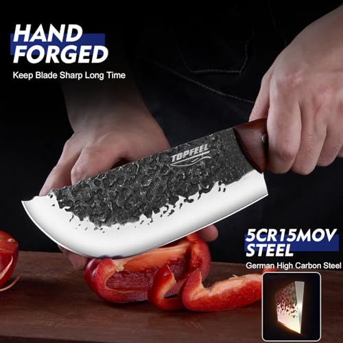 8PCS Chef Butcher Fish Knife Set for Meat Cutting with Roll Bag, Hand Forged Meat Cleaver Knife Boning Carving Knife Set for Home、Camping、BBQ