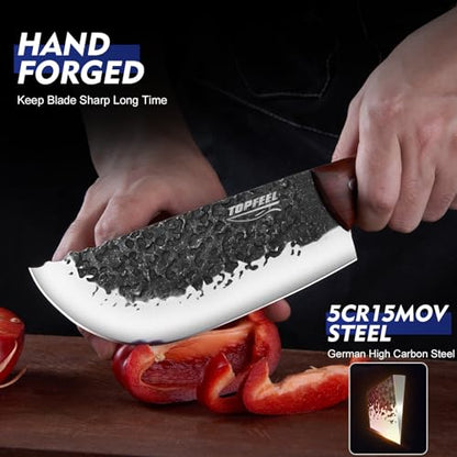 8PCS Chef Butcher Fish Knife Set for Meat Cutting with Roll Bag, Hand Forged Meat Cleaver Knife Boning Carving Knife Set for Home、Camping、BBQ