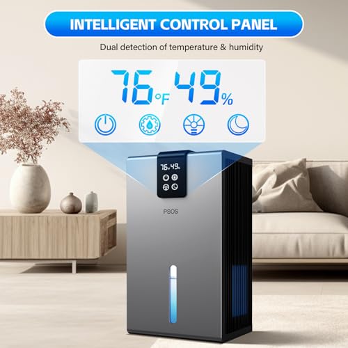 Dehumidifier, 98 OZ Water Tank, Dehumidifier for Home 1000Sq.Ft Quiet Dehumidifiers for Basement, Bedroom, Bathroom, RV with Humidity Display, Auto Shut Off, Relaxing 7 Color Ambient Light(Gray)