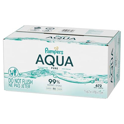 Pampers Aqua Pure Baby Wipes, 99% Water, Fragrance Free, 672 Baby Wipes Total (12X Flip-Top Packs)