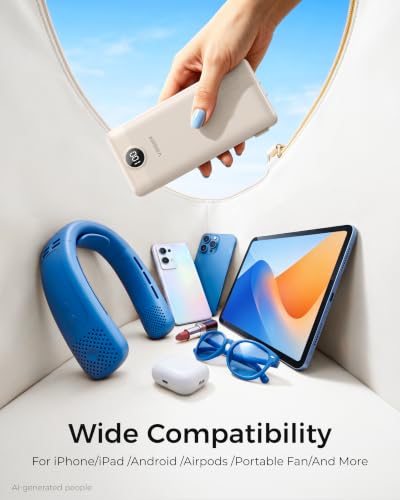 VEGER Portable Charger with Built in Cables&Wall Plug, 10000mAh Power Bank | Ultra Slim USB C Battery Pack 5 Outputs 2 Inputs, LED Display, Flight-Safe Travel Powerbank Compatible with iPhone 18/Samsung