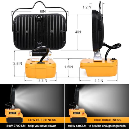 Fiihio Cordless LED Work Light Compatible with Dewalt 20V Max Battery