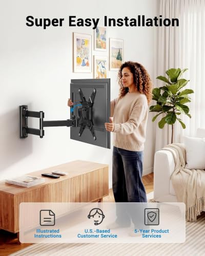 Pipishell Full Motion TV Wall Mount for 13–43 inch TVs and Echo Show 21/15