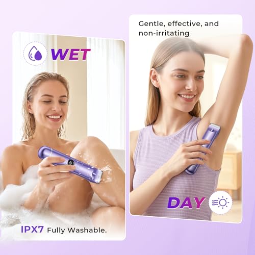 Bikini Trimmer for Women, 4 in 1 Electric Razors for Women - Dual Head, Wet & Dry Use Pubic Body Hair Trimmer Electric Shavers, Rechargeable Womens Facial Razors for Legs, Nose, Armpits, Bikini Area