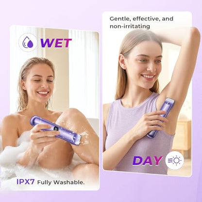 Bikini Trimmer for Women, 4 in 1 Electric Razors for Women - Dual Head, Wet & Dry Use Pubic Body Hair Trimmer Electric Shavers, Rechargeable Womens Facial Razors for Legs, Nose, Armpits, Bikini Area