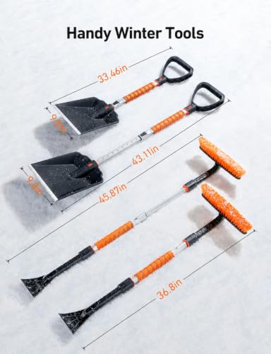 AstroAI 2" 1 Snow Brush Kit, 46" Ice Scraper &43" snow shovel for Car | 360° Pivoting Snow Brush, Extendable Snow Shovel with Foam Grip for Car, Trucks, SUVs, Vehicles（Orange）