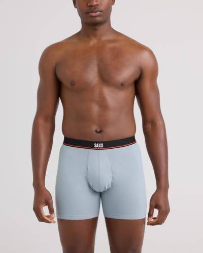 SAXX Underwear Co. Men's Non-Stop Stretch Cotton Boxer Brief Fly 3-Pack, Maroon/Storm Blue/Ashley Blue, Medium