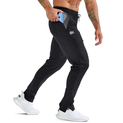 BROKIG Mens Gym Joggers Sweatpants Jogging Track Pants(Black,L)