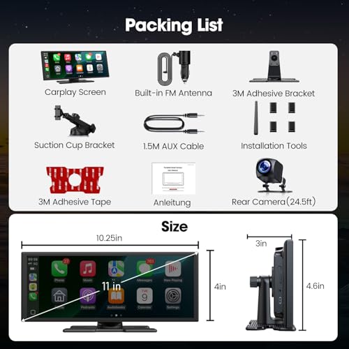 LAMTTO 11'' Carplay Screen for Car with YouTube TikTok and Backup Camera | Built-in Entertainment Video, Upgraded Wireless Car Play and Android Auto Navigation, Voice Assistant for iOS 10+ Android 11+