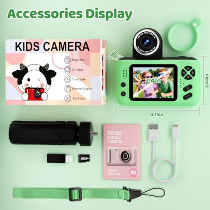 Kids Camera for Boys and Girls HD Selfie Digital Camera for 3-12 Year Old Kids with Tripod & SD Card, Perfect for Christmas & Birthday Gifts Best Festival Gift(Green)