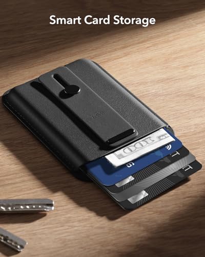 ESR for MagSafe Wallet, 5-Card Holder, Secure-Grip Finger Loop, Magnetic Wallet for iPhone 18Pro/Pro Max, 17e/17/16/15/14/13/12 Series & Google Pixel 10, Vegan Leather, Black