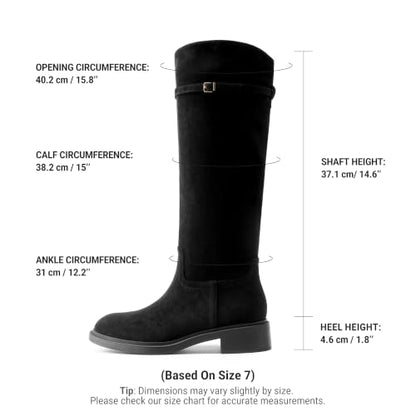 DREAM PAIRS Knee-High Buckle Strap Riding Boots,Black-Suede,7 | Round Toe Straight Shaft Knee-high Easy Pull-on Adjustable Metal Buckle 5mm Foam Insole Faux Suede & PU Leather Tall Boot