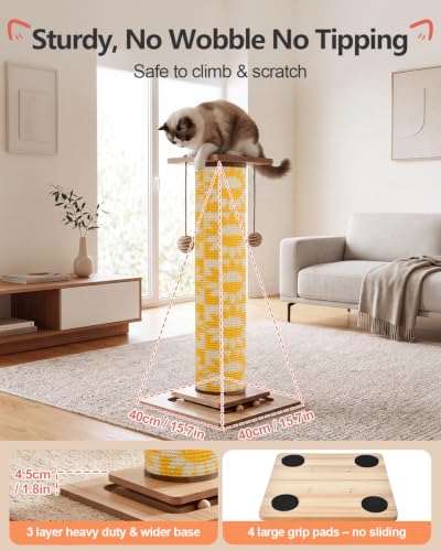 Odoland 31" Tall Cat Scratching Post, Cat Scratcher with Replaceable Pad