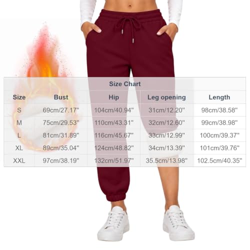 Pantalon Sport Femme, Women Warm Fleece Lined Joggers Sweatpants Wine