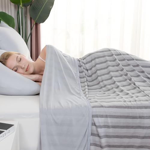 Syalife Cooling Blanket King Size for Hot Sleepers and Flashes, Ultra Thin Lightweight Summer Blankets with Q-Max 0.5 Arc-Chill Fiber, Double Sided (Striped Grey, 108"x 90")